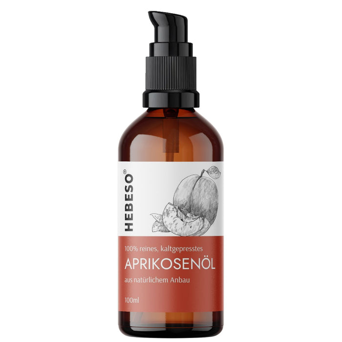 HEBESO Aprikosenkernöl 100 ml in einer braunen Flasche mit Pumpspender.