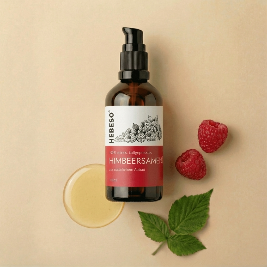 HEBESO Himbeersamenöl 100 ml mit Himbeeren und einem Tropfen Öl