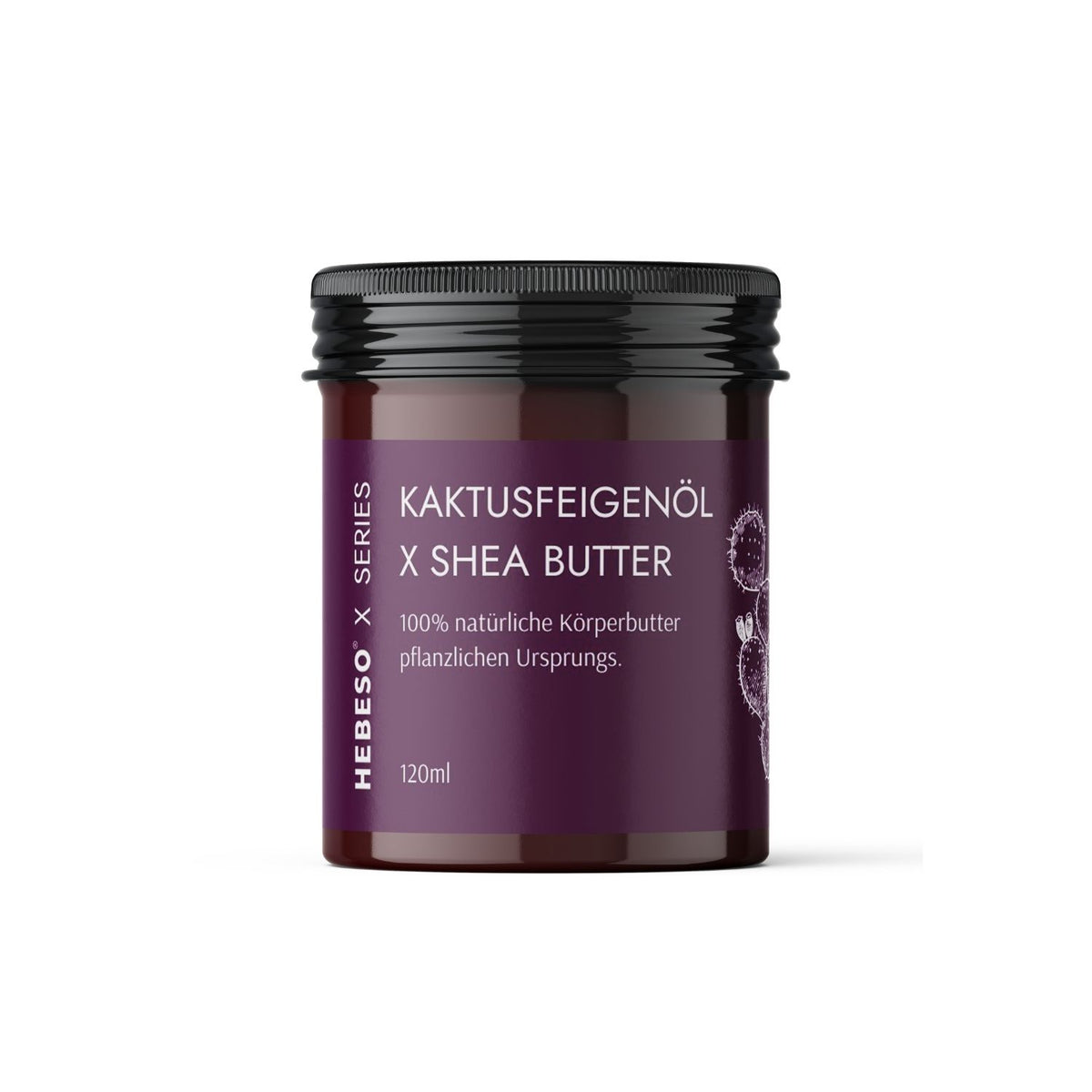 HEBESO Kaktusfeigenkernöl Körperbutter 120 ml im Tiegel mit violettem Etikett.