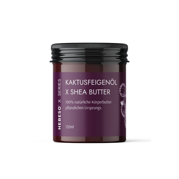 HEBESO Kaktusfeigenkernöl Körperbutter 120 ml im Tiegel mit violettem Etikett.